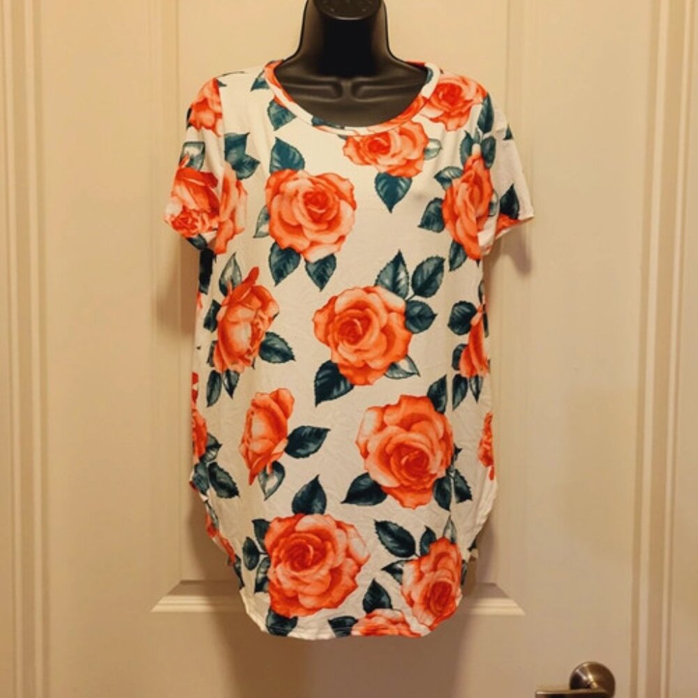 White & Pink Rose Boutique Blouse